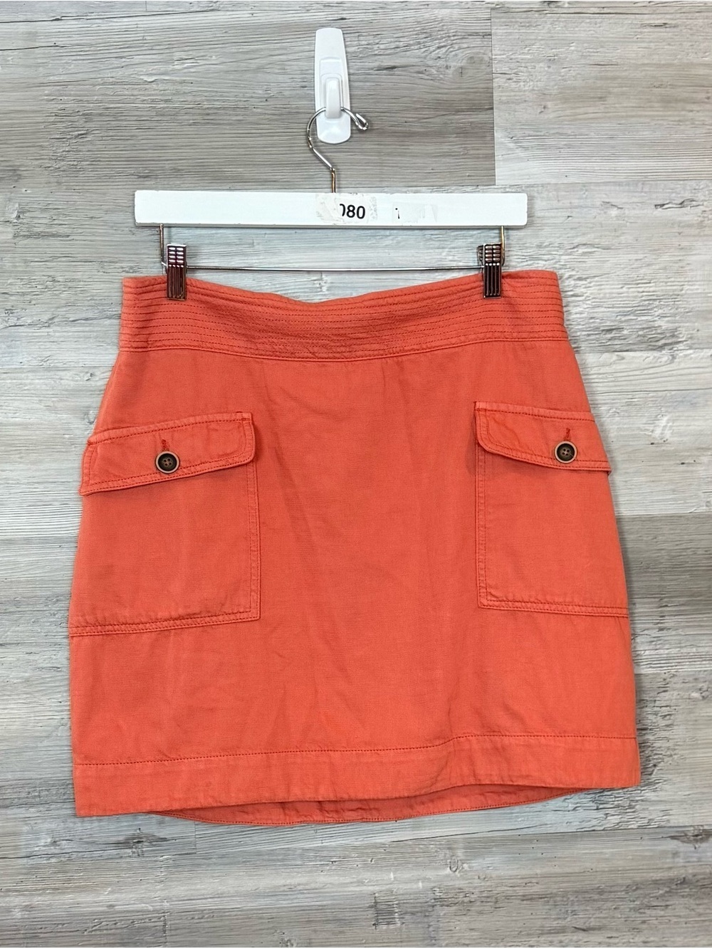 Anthropologie Orange Linen-Blend Cargo Utility Mini Skirt size 10